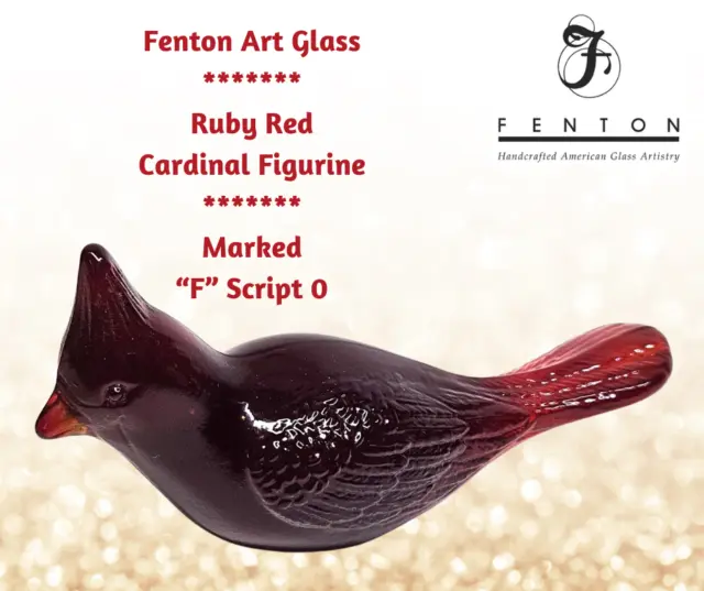 FENTON Art Glass RUBY Red CARDINAL Figurine Marked F Script 0