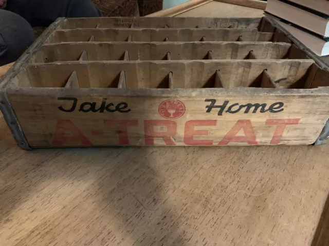 Vintage Atreat slotted wooden crate , “Take Home A-Treat”, 24 slots