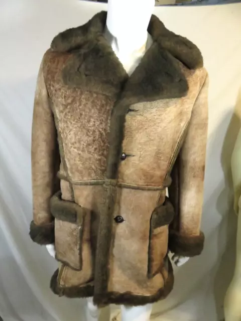 SHEARLING BY LAWRENCE Rancher Coat Mens Sz. 46 Brown Sheep Leather Wool ...