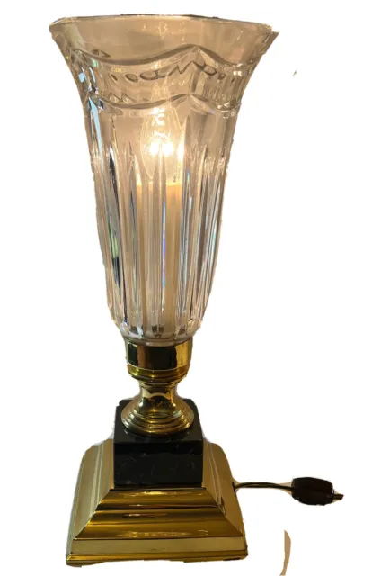Scarce Waterford Crystal Hurricane Electric Lamp Marble Base Pompeii Collection