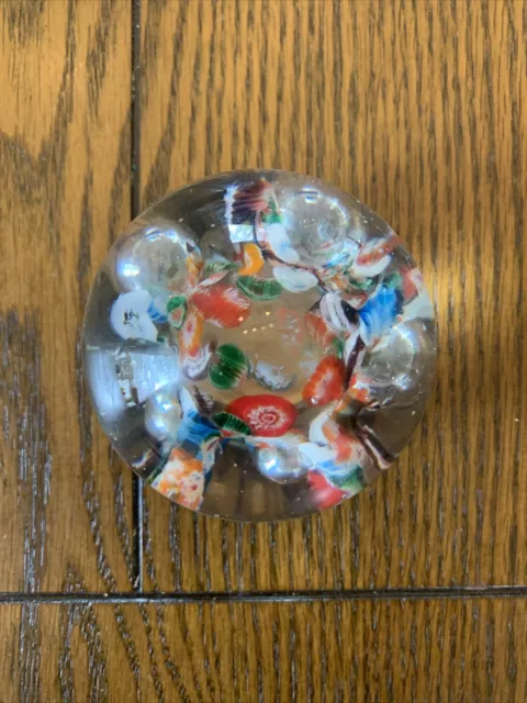 Vintage Walls Glass Millefiori Floral Multi Colors Paperweight, Made In Japan.