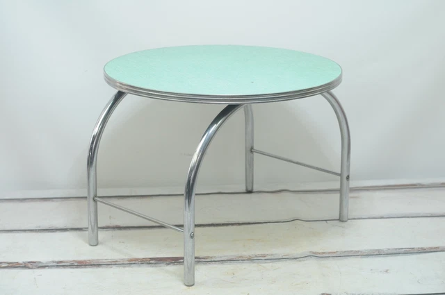 Vintage Childs Metal And Formica Childs Table Turquoise Blue Chrome Mid Century