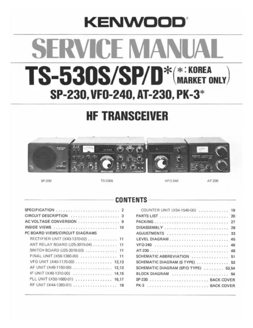 Service Instruction Manual Fits Kenwood HF Transceiver Model TS-530S-SP-D