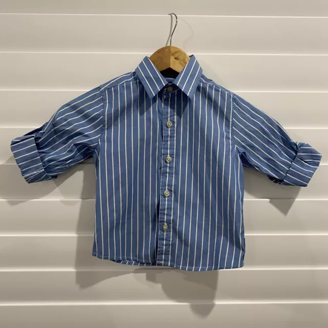 OshKosh B’gosh Boys Size 2 Button Up Shirt Blue & White Stripes Osh Kosh Vintage