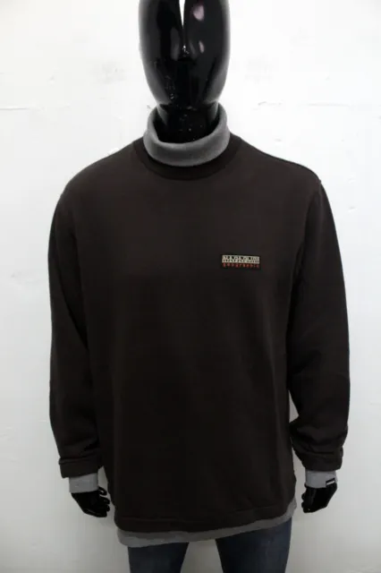 Napapijri Felpa Uomo Taglia XL Maglione Cotone Marrone Sweater Pullover Man Logo