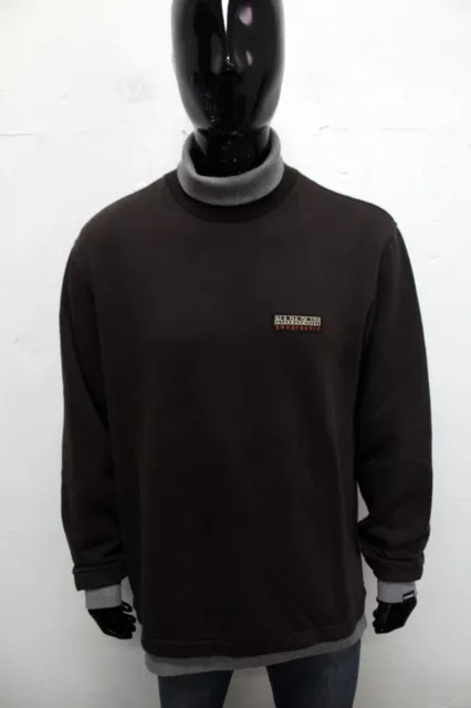 Napapijri Felpa Uomo Taglia XL Maglione Cotone Marrone Sweater Pullover Man Logo