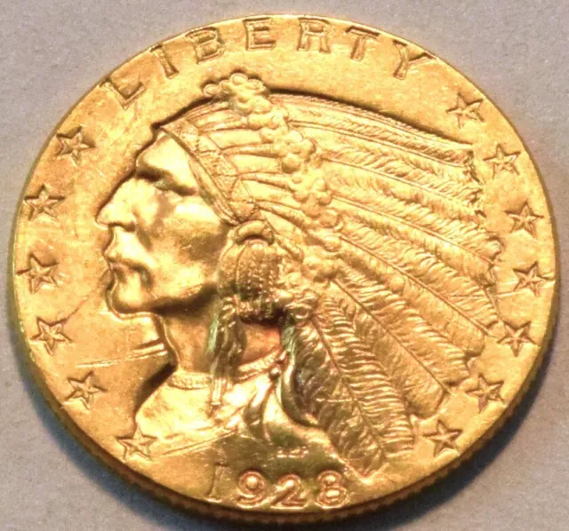 1928 $2.50 Gold Indian Quarter Eagle, High Grade Details Better 2 1/2 Type Coin