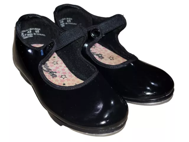 GIRLS CAPEZIO Tap Shoes Black Patent Finish Size 10M Tele Tone Tap N625C
