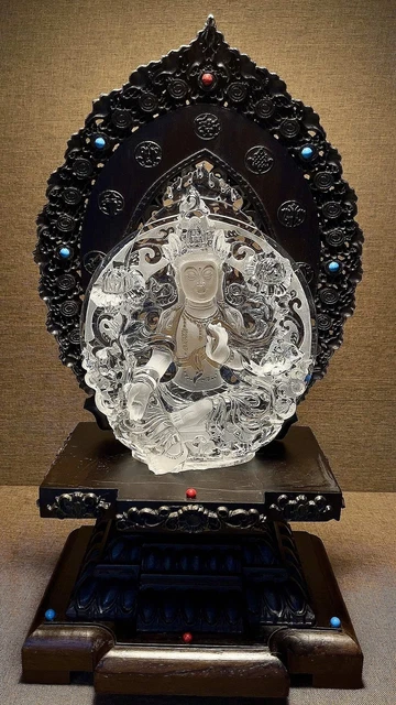 Chinese Exquisite Handmade Bodhisattva Carving Natural Crystal Statue