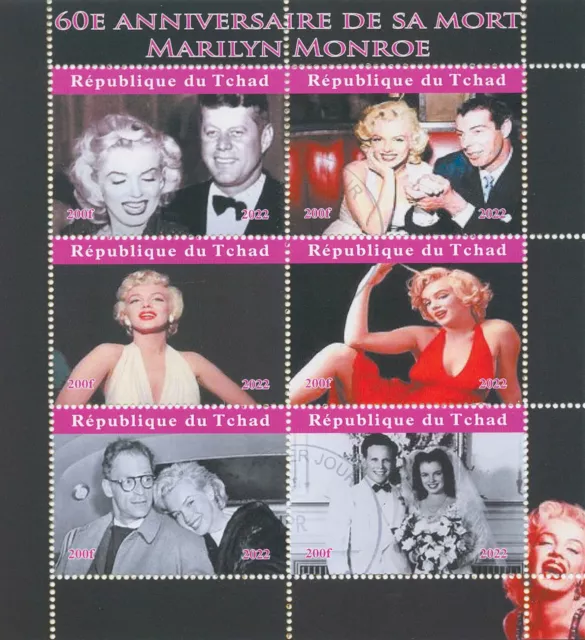 Chad 2022 CTO Marilyn Monroe Stamps JFK Celebrities Actresses People 6v M/S