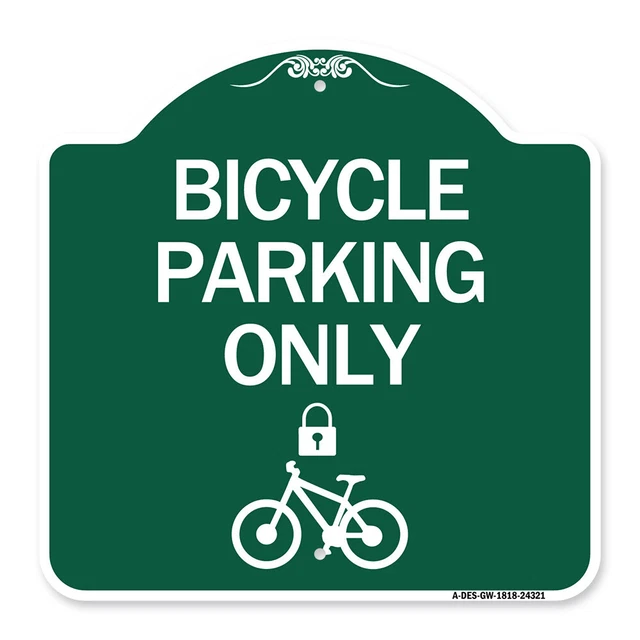 Designer Series - Bicycle Parking Only (With Cycle and Lock Symbol Metal Sign