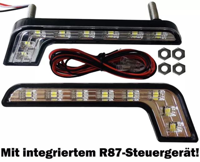 2x LED Tagfahrlicht 8 SMD BRIGHT E-Prüfzeichen E4 R87 DRL Xenon L-Form 6000K