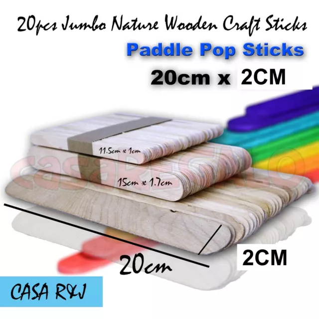 20pcs Super Jumbo Natural Wooden Craft Sticks Paddle Pop Sticks Ice Cream 200mm