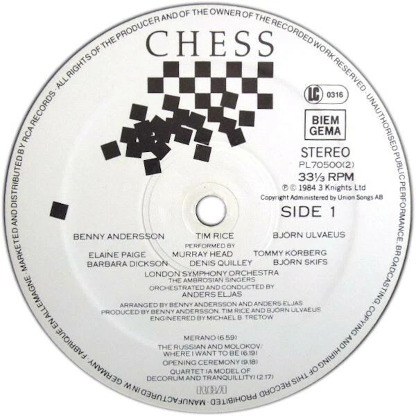 BENNY ANDERSSON, TIM Rice, Björn Ulvaeus - Chess (2xLP, Album) EUR 21 ...