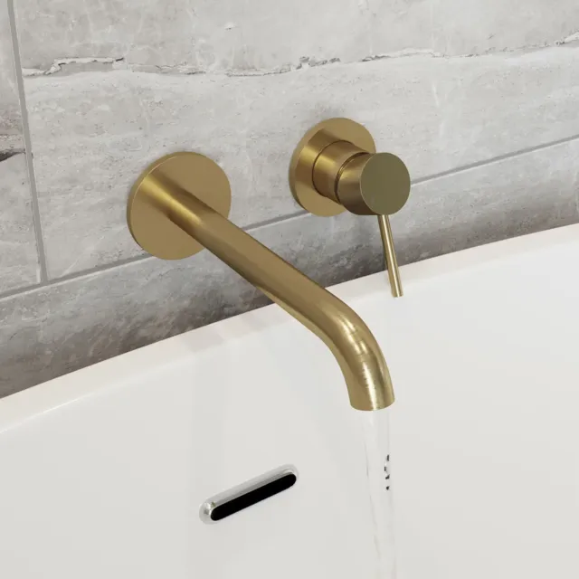 Brass Wall Mounted Swivel Spout Sink Faucet Basin Mixer Tap Matte Black 260mm