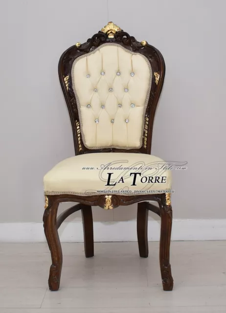 Poltrona sedia still LUIGI XV Barocco legno noce e oro tessuto champagne  AL1826