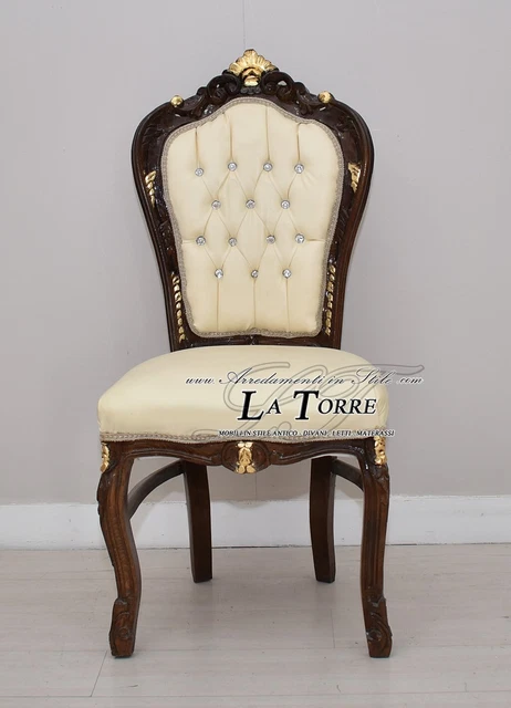 Sillón Silla Still Luis XV Barroco Madera Nuez y Dorado Tela Champagne AL1826