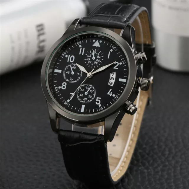 Creative Men Business Quartz Analog Wrist Watch Leather Band Luminous Hands Date