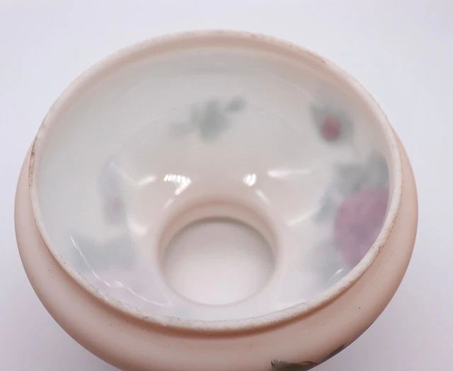 VTG 6.5 In Fitter Peach Pink Milk Glass With Hand Painted Roses Hurricane Shade 6