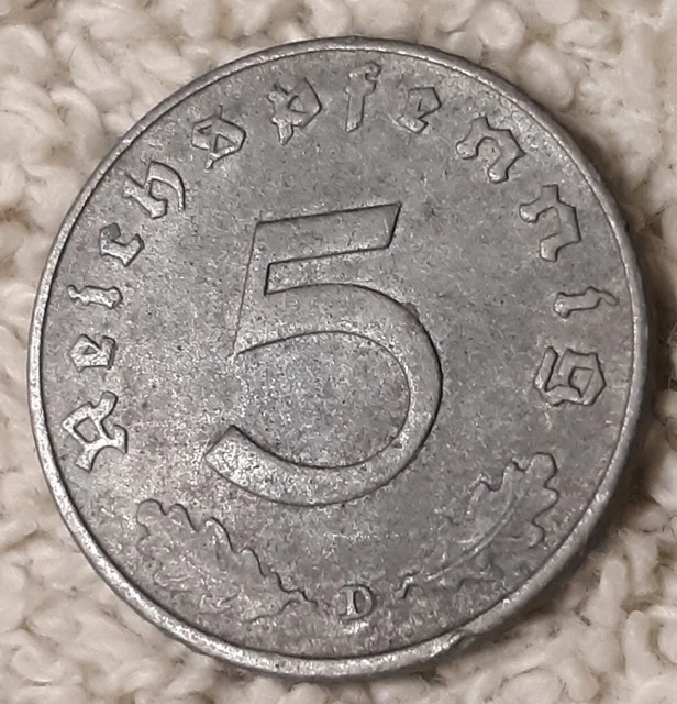 Vintage 1941  WW2 German 5 Reichspfennig , WWII Era Heavily Circulated Coin 2