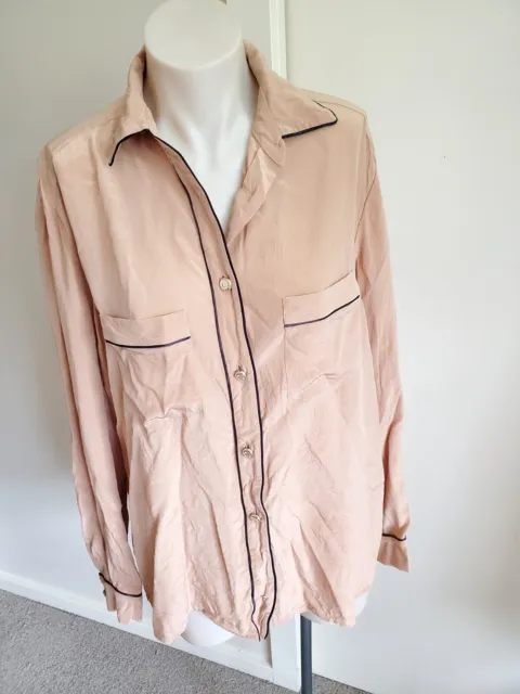 CHLOE Silk Blouse Shirt Top 40 M 12 beige brown tan button up RRP $1035 USD