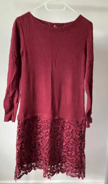 BNWT White Stuff jumper dress size 8 berry burgundy knit lace wool alpaca mix