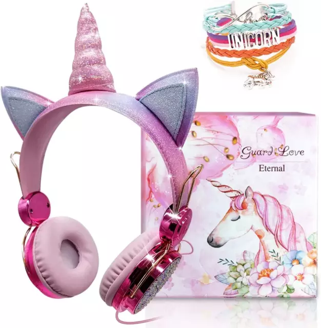 Cuffie per Bambini Unicorn, Cuffie Over-Ear per Ragazze Cuffie Sparkly Carine Ca