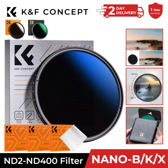 K&F Concept ND2-400 Variable Neutral Density ND Filter 37-95mm Lens NANO-B/K/X