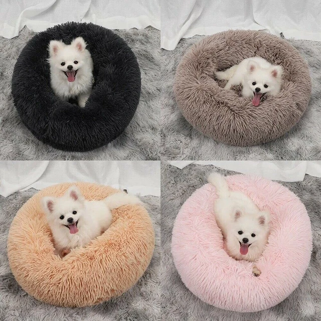 Donut Plush Pet Dog Cat Bed Fluffy Soft Warm Calming Bed Sleeping Kennel Nest 7