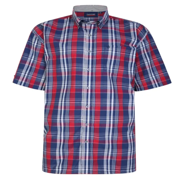 Espionage Hombre Talla Grande Camisa de Cuadros Manga Corta Azul Marino / Red