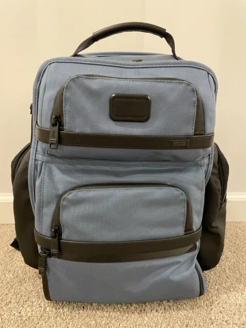 TUMI Alpha 3 Brief Pack Large Ballistic Nylon Backpack Light Blue and Black $625