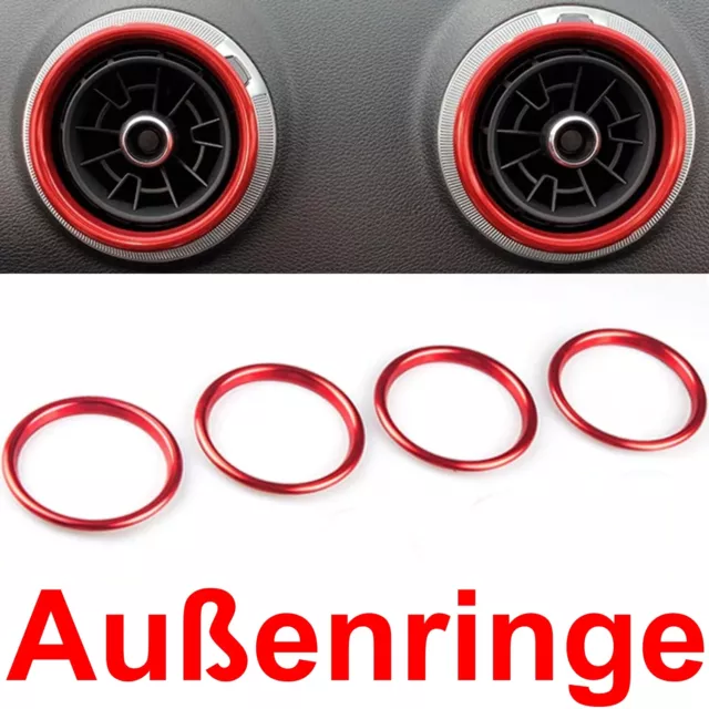 4x Lüftungsringe Aluminium Rot Außen Zierringe passend für Audi A3 S3 RS3 Q2