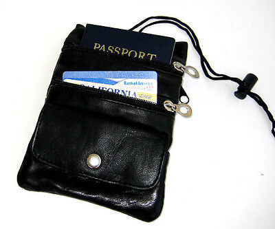 Genuine Leather Passport ID Documents Holder Neck Travel Pouch Bag