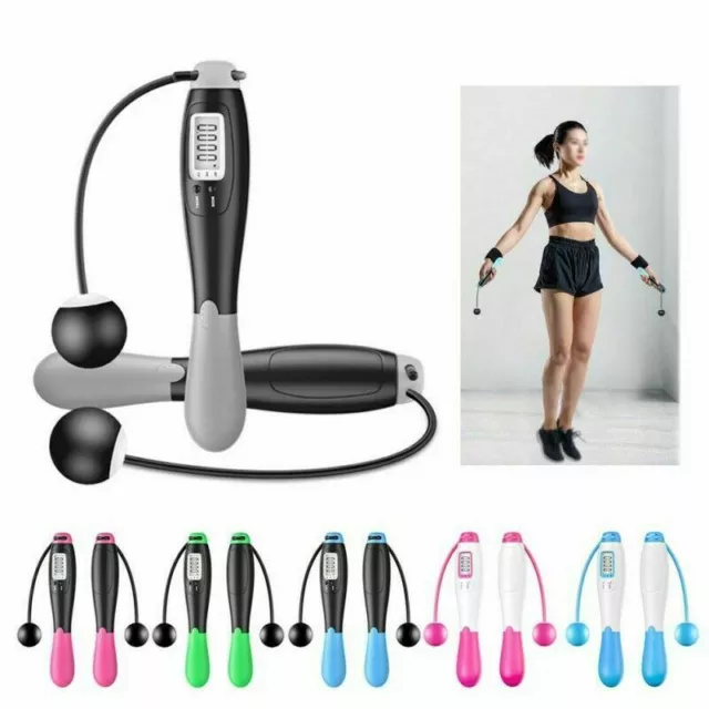 Cordless Digital LCD Jumping Skipping Rope Calorie Count Counter Timer Fitness