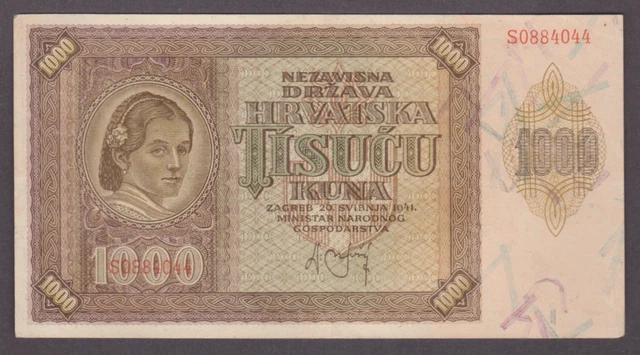 Yugoslavia Croatia 1000 Kuna 1941 German occupation