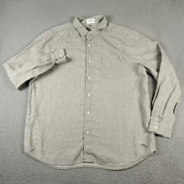 Tommy Bahama Shirt Mens 2XLT Gray Linen Button Up Long Sleeve *