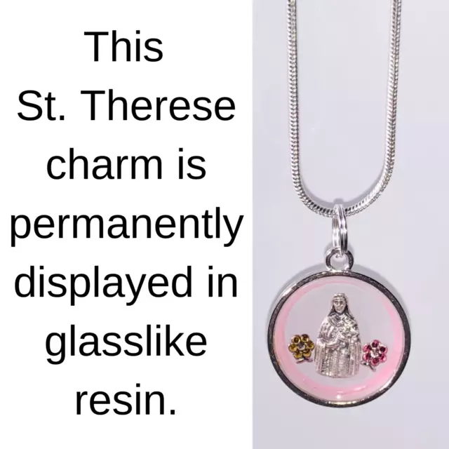 Saint Therese Catholic necklace Christmas Medal Holy Marian water bling 2