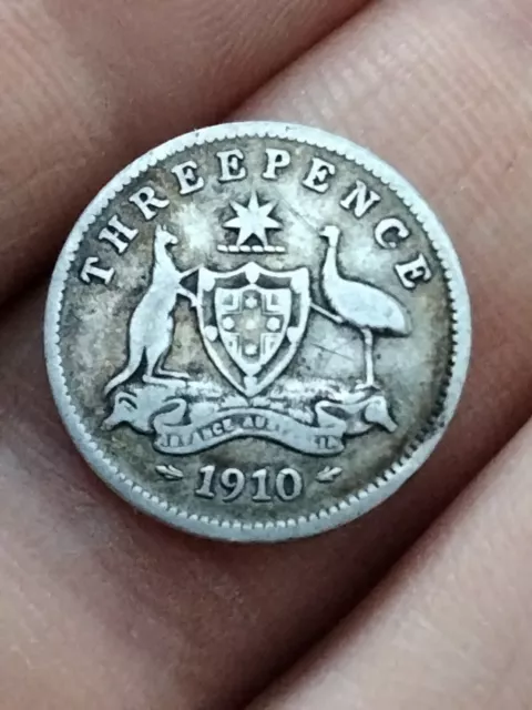 1910 Edward Vii Australia Silver Three Pence Coin.