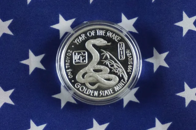 GSM 2013 Year Of The Snake Uncirculated 1oz .999 Fine Solid Silver Round   L