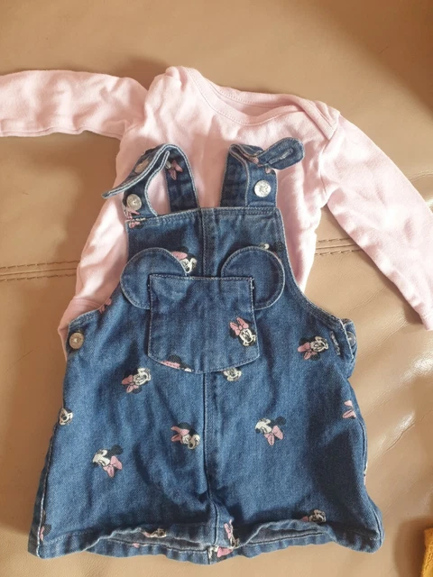 0-3 Months Disney Baby Girl Minnie Mouse Dunagree Dress And Vest