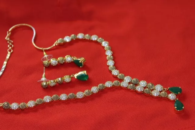 Indian Ethnic AD Bollywood Gold Plated Wedding Bridal choker Necklace Jewelry