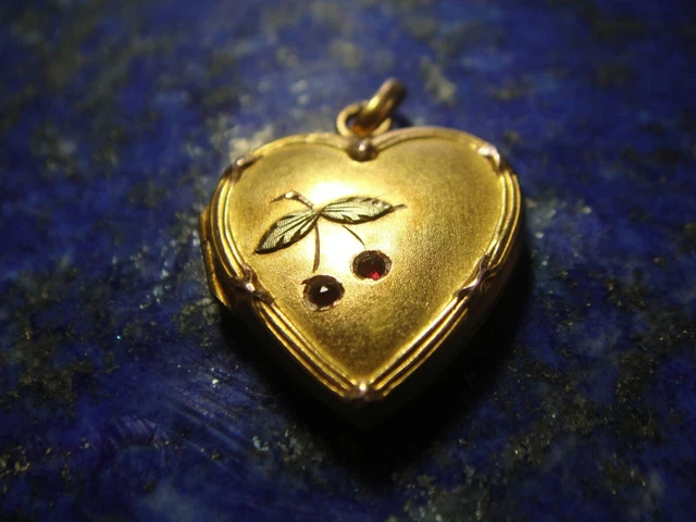 ANCIEN PENDENTIF COEUR cerises porte photos Or Gold 18k 750