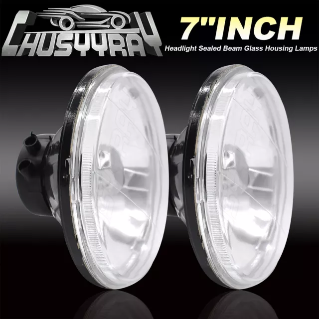 7" INCH Round Crystal Diamond Cut LED Chrome Glass Lens Headlights Without Bulb