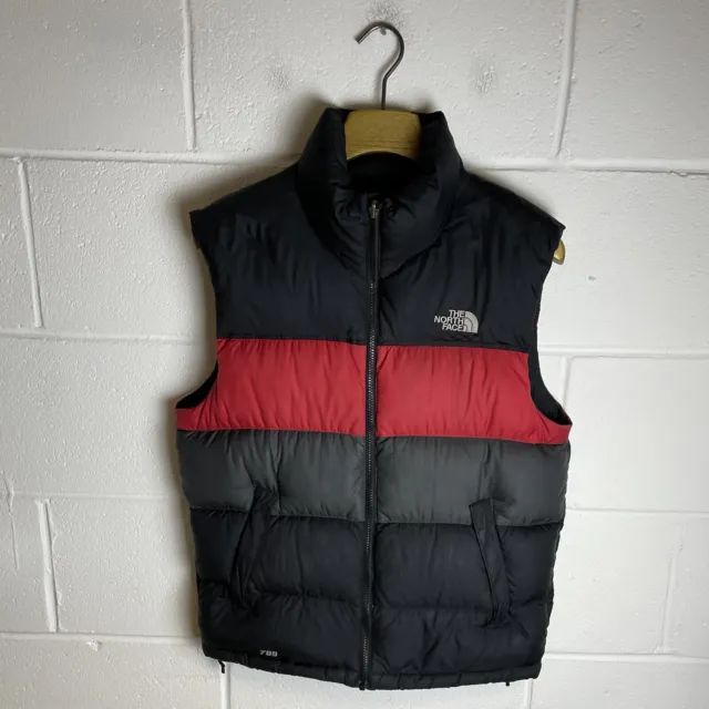 The North Face Gilet Mens Small Black Red Puffer Jacket 700 Goose Down Nuptse