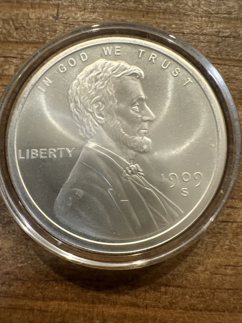 1909-S VDB Lincoln Wheat Cent One 1 oz .999 Fine Silver Round In Capsule
