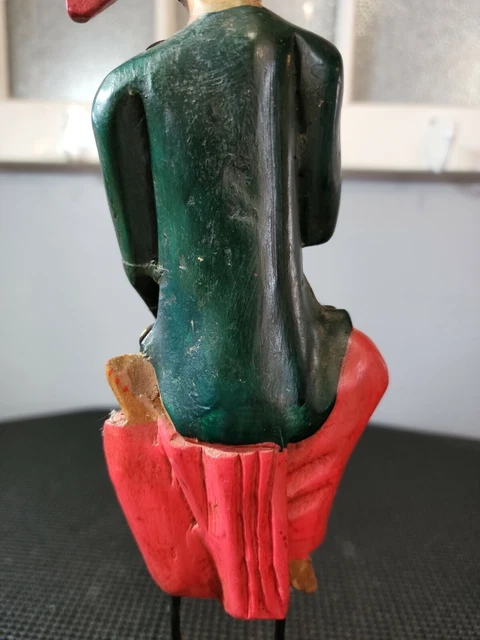 Vintage Wooden Hand Carved Painted Asian Burmese Musician Metal Stand Thailand 11