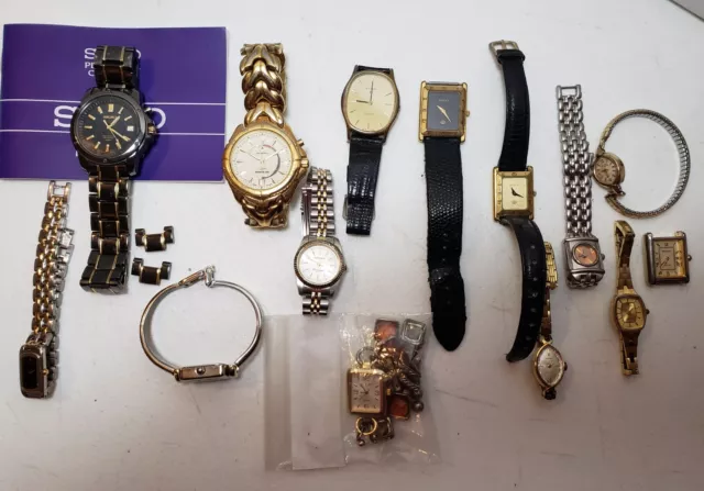 Lot of (14) Quartz Watches Seiko Perpetual, Kinetic, Lady Elgin 23 Parts Repair