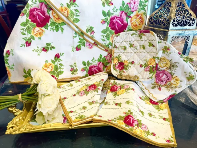 Royal Albert Old Country Roses Oval Table Cloth(58*82in),2Matts&2Napkins.Mint