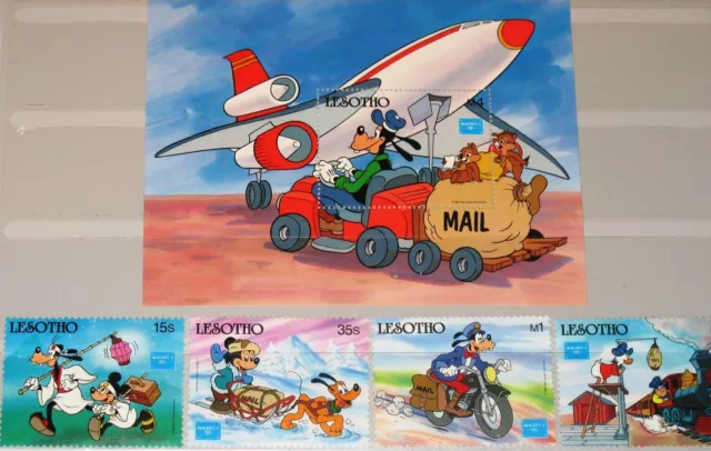 LESOTHO 1986 589-92 Block 35 540-44 AMERIPEX 86 Disney Cartoons Pluto Mickey MNH