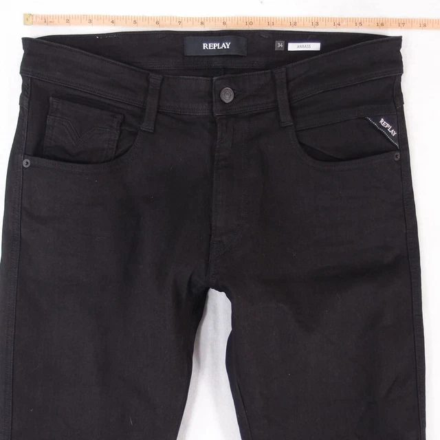 Jean Homme Replay M914 ANBASS - Gris, Taille W34 L32, Coupe Ajustée Tapered, 99% Coton 1% élasthanne - Occasion Très Bon état